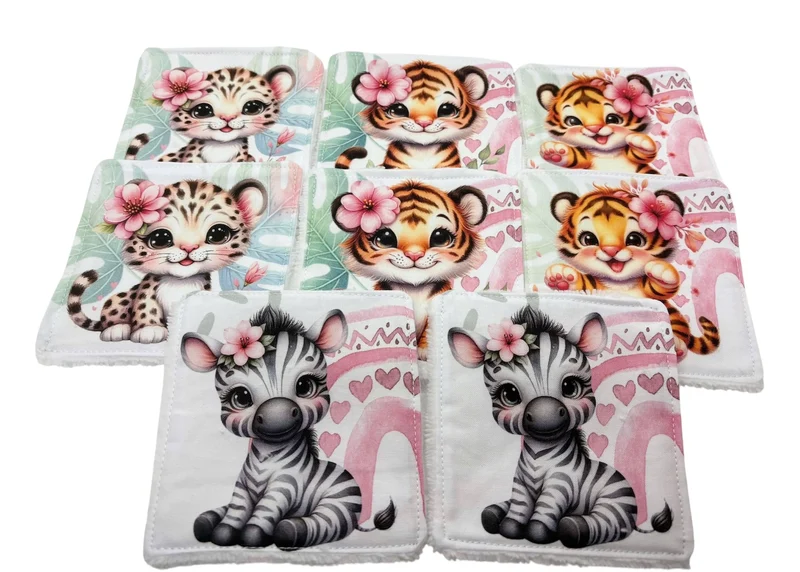 Lot de 4 lingettes bébé lavables " Calin Sauvage"