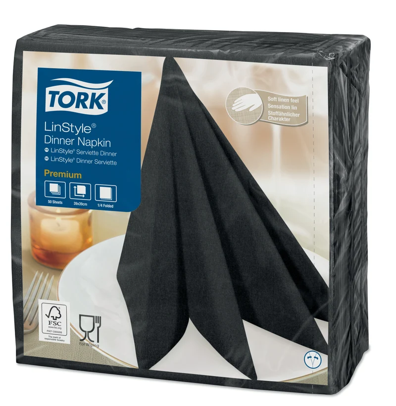 SERVIETTE 39X39CM NON TISSÉ TORK®LINSTYLE® DINNER NOIR X600