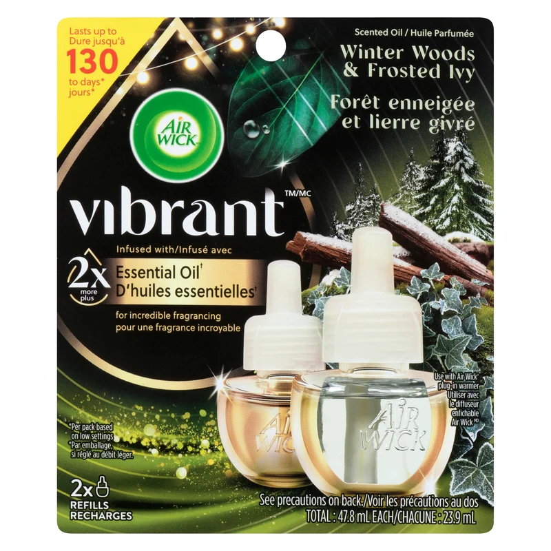 Air Wick Vibrant Winter Woods & Frosted Ivy Scented Oil Refill, 2-Pack