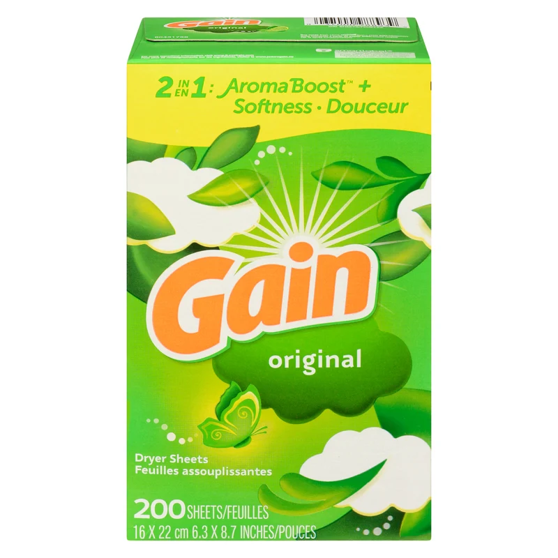 Gain Original Fresh Scented Fabric Softener Dryer Sheets, 200-Pack