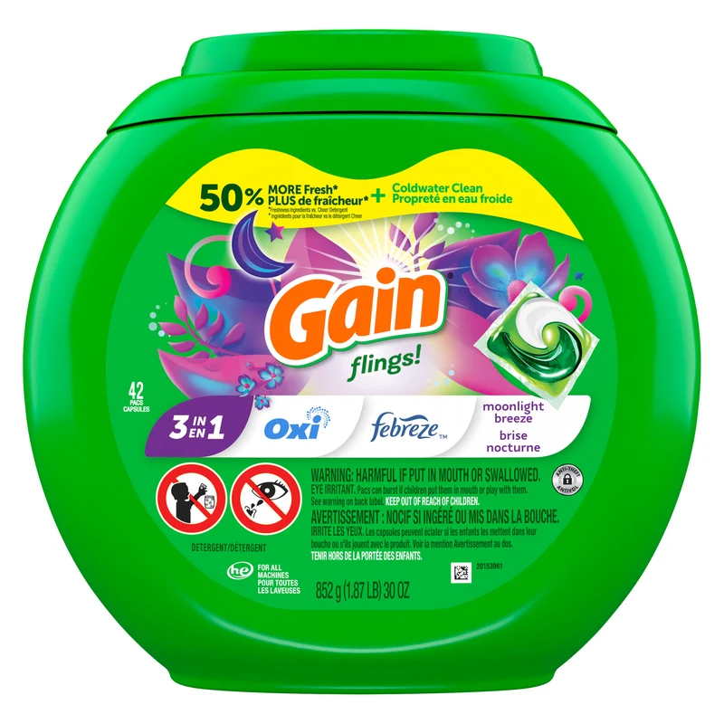 Gain Flings Moonlight Breeze 3-in-1 Laundry Detergent Pods, 42-Pack