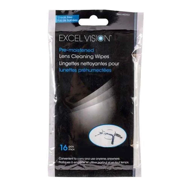 Excel Vision Pre-Moistened Lens Cleaning Wipes, 16-Pack