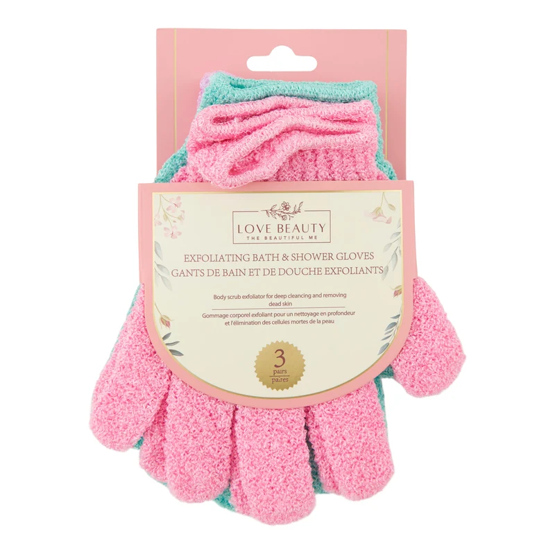 Love Beauty Exfoliating Gloves, 3-Pack