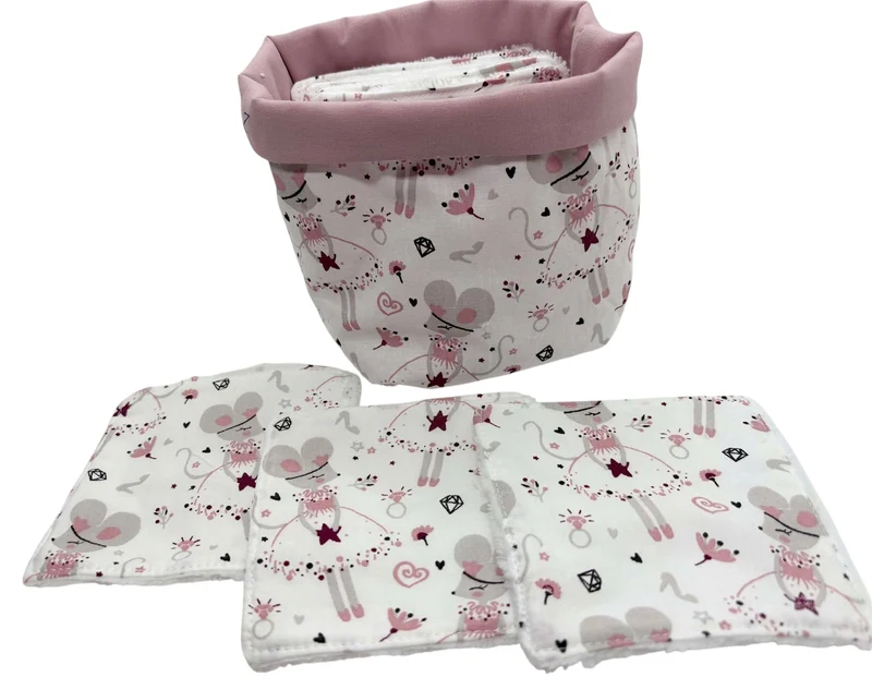 Lingettes lavables ( 8 lingettes) bébés & panière zéro déchet