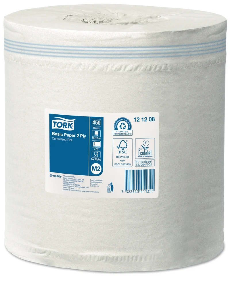 BOBINE DEVIDAGE CENTRAL TORK M2 BLANC 450 FORMATS 2 PLIS 18X30CM ECOLABEL X6
