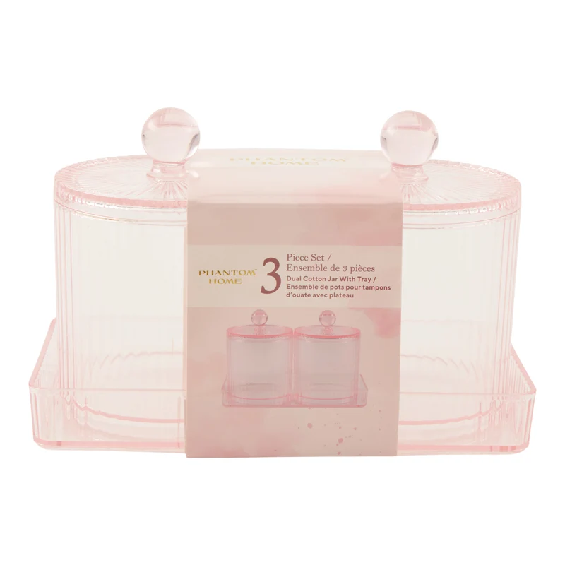 Dual Cotton Pad Jars With Tray, 3 Piece