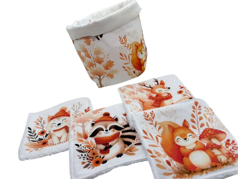 Lingettes lavables ( 5 lingettes) bébés & panière zéro déchet