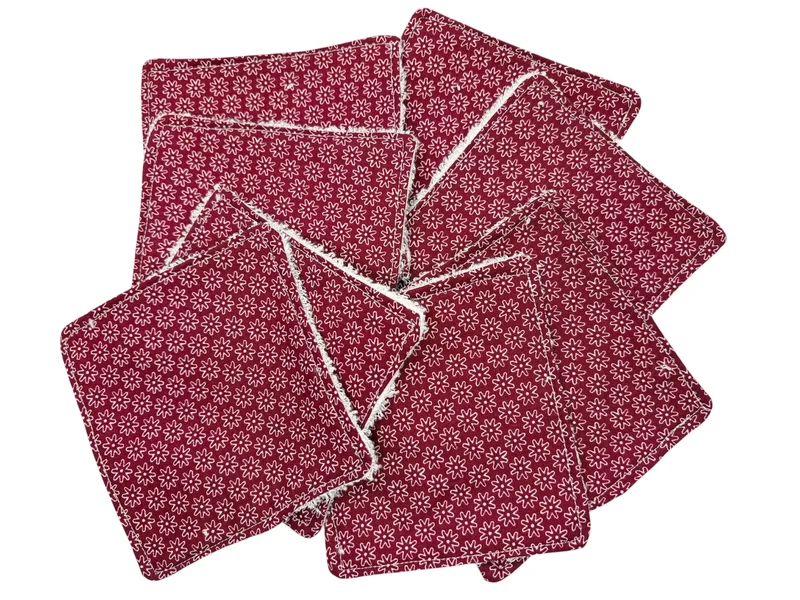 Lot de 5 lingettes lavables - " Fleur rouge"
