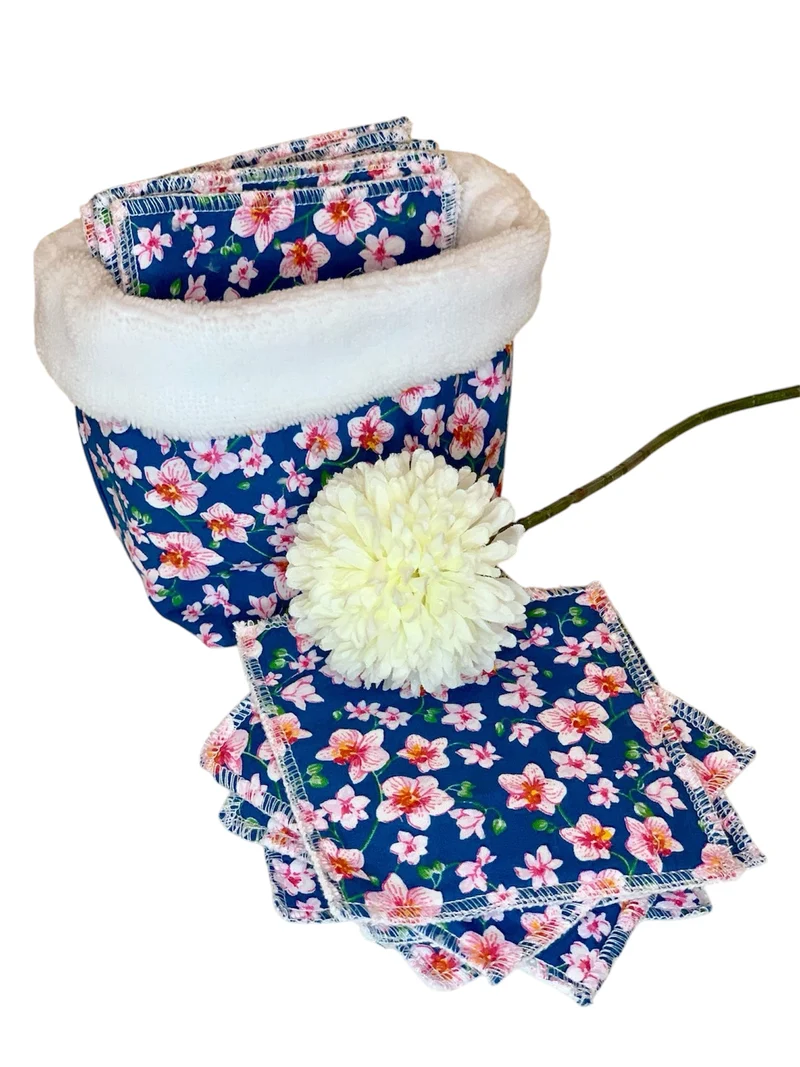 Lingettes lavables ( 5 lingettes) & panière zéro déchet