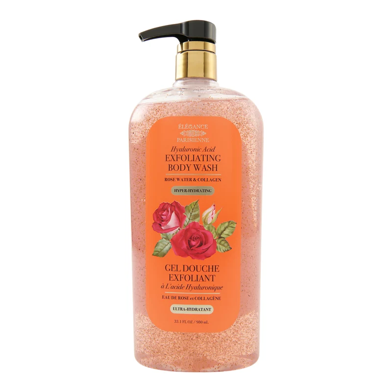 Exfoliating Body Wash, Rose + Collagen, 980 ml