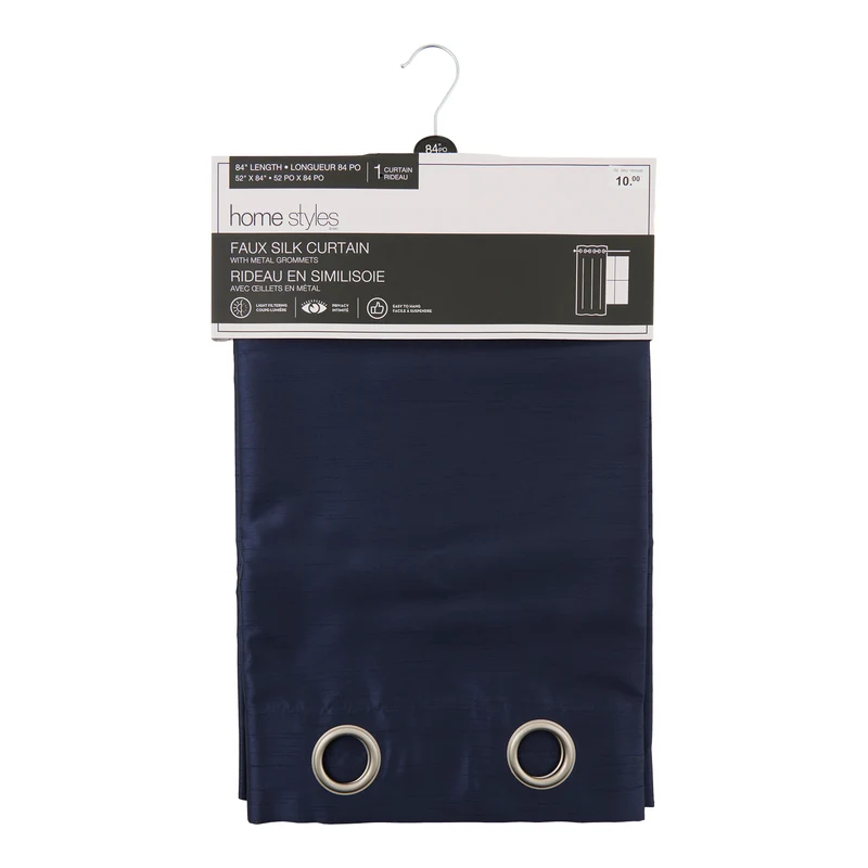 HomeStyles Faux Silk Curtain, Navy, 52-in x 84-in.