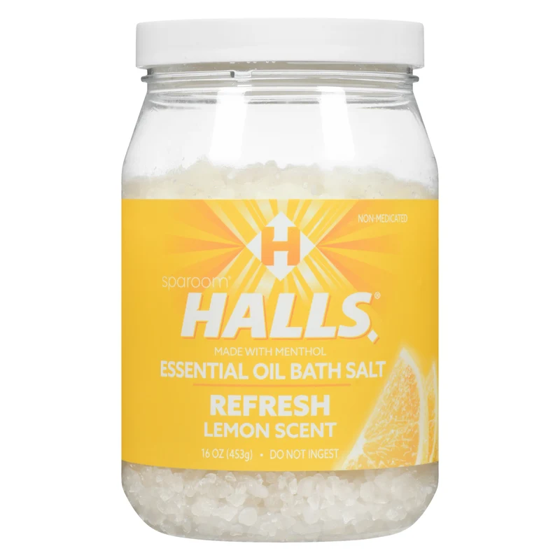 Halls Refresh Essential Oil Bath Salt Lemon Scent, 453-g