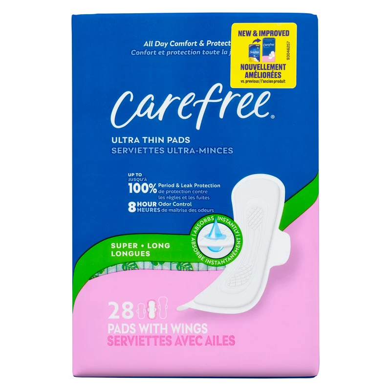 Carefree Ultra Thin Pads with Wings, Super Long, 28-Pack