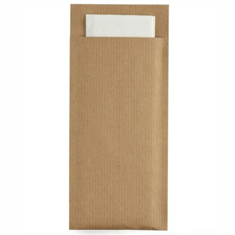 Pochette à couvert kraft & serviette blanche - 500pc