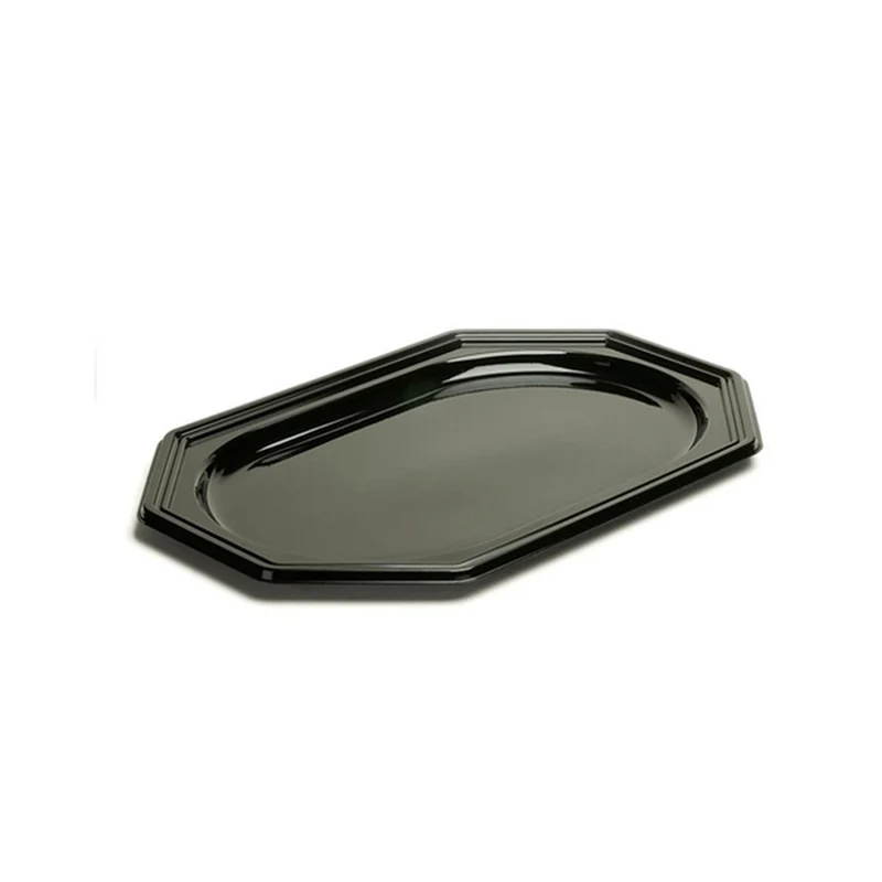 Plateau octogonal noir Sabert 46x30cm avec couvercles 10Pc