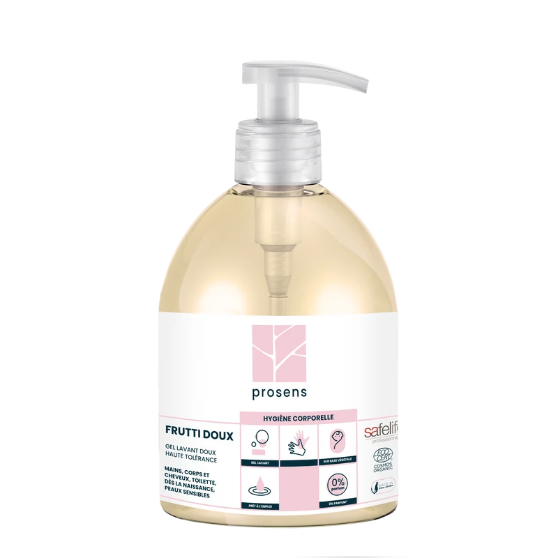 SAVON MAINS CORPS CHEVEUX SANS PARFUM FRUTTI DOUX ECOCERT FLACON POMPE 500ML