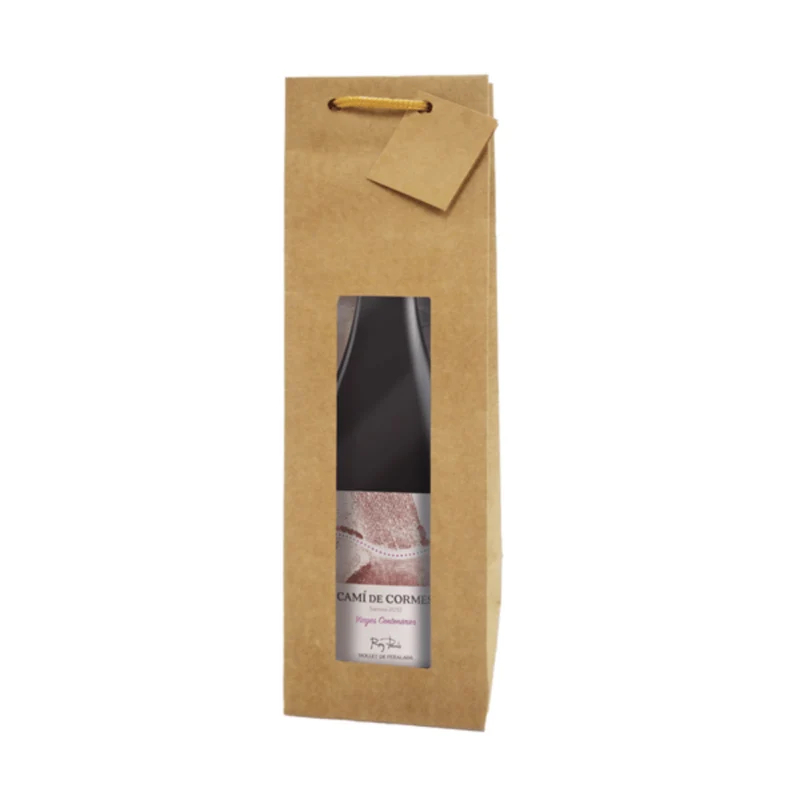 Sac pour bouteille kraft avec fenêtre 9.2x38cm (10pc)