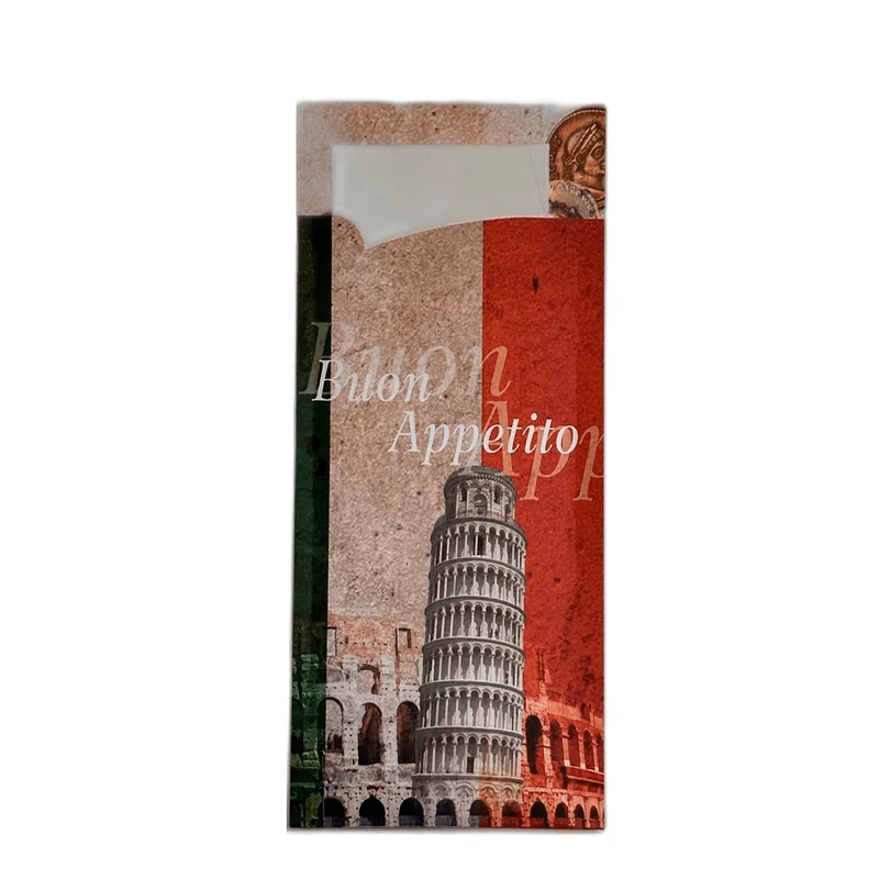 Pochette à couvert style "Italie" & serviette blanche (500pc)*