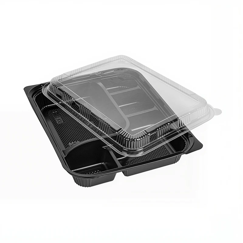 Raviers repas 5 compartiments noirs avec couvercles (200pc)