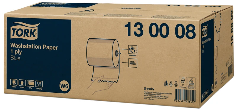 ESSUIE-MAINS ROULEAU TORK® W6 BLEU 250M 1 PLI ECOLABEL X6