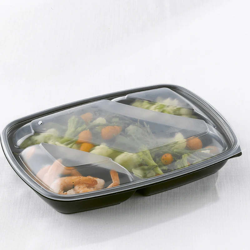 Ravier noir 3 compartiments 175/600/200ml avec couvercles - 50Pcs