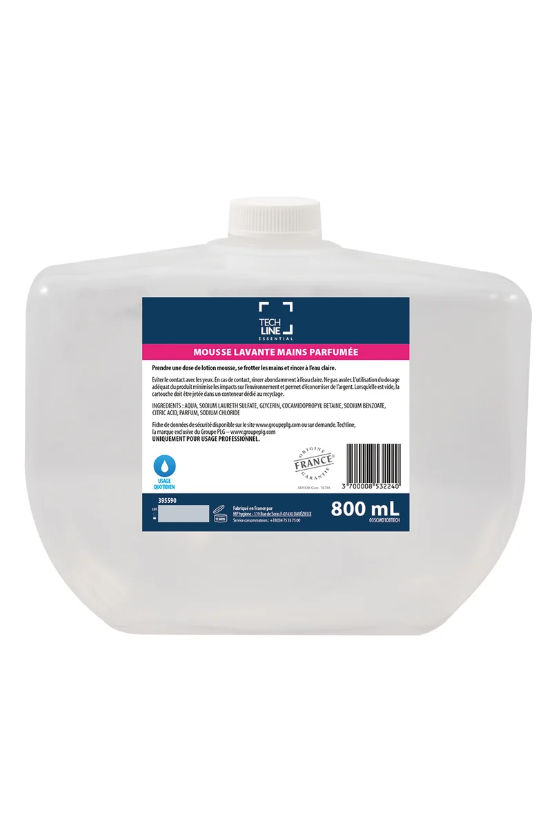 SAVON MOUSSE TECHLINE PARFUMÉ CARTOUCHE 800ML X8