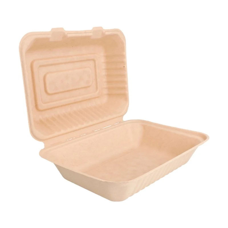 Ravier bio à charnière en bagasse naturel 1L - 200pc