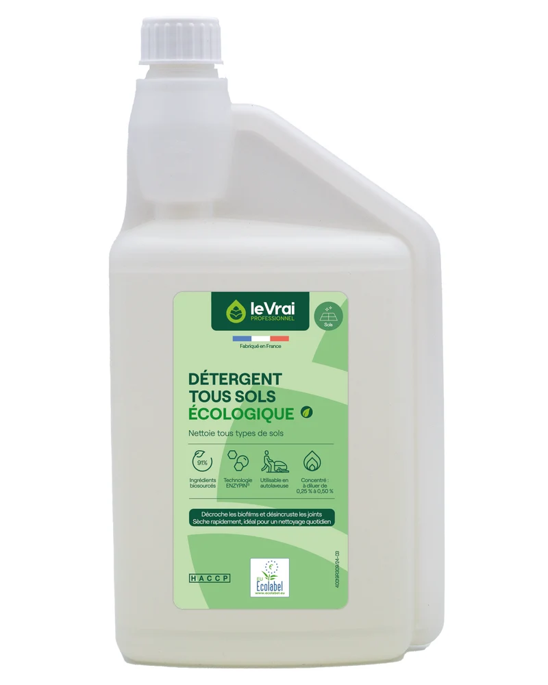 DETERGENT SOLS ET MULTI SURFACES CONCENTRE ECOLABEL LE VRAI PROFESSIONNEL 1L DOSEUR