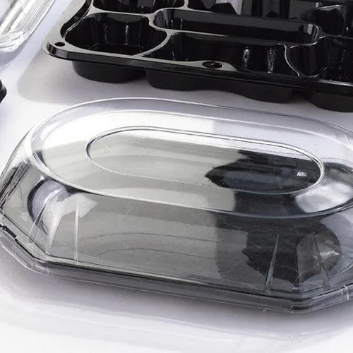 Plateaux octogonal noir Sabert avec couvercles 36X24cm - 10pcs