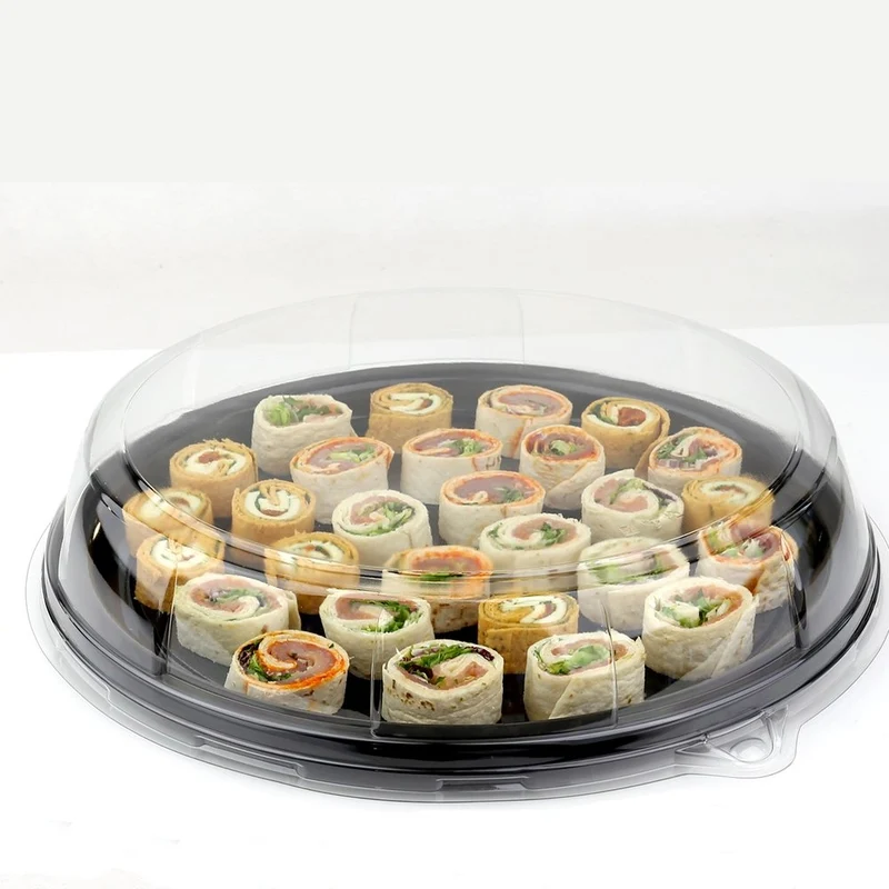 SABERT Assiette noire en plastique rigide 23cm avec couvercles (25pc)