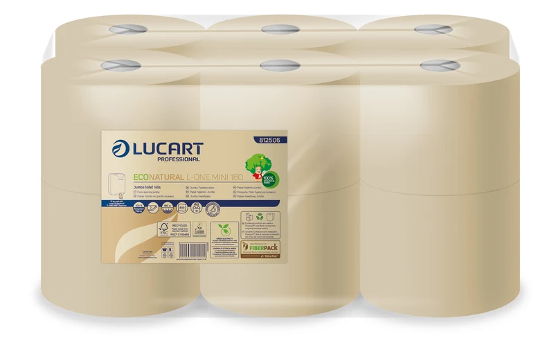 PAPIER TOILETTE À DÉVIDAGE CENTRAL ECONATURAL L-ONE HAVANE 800 FORMATS 2 PLIS ECOLABEL X12