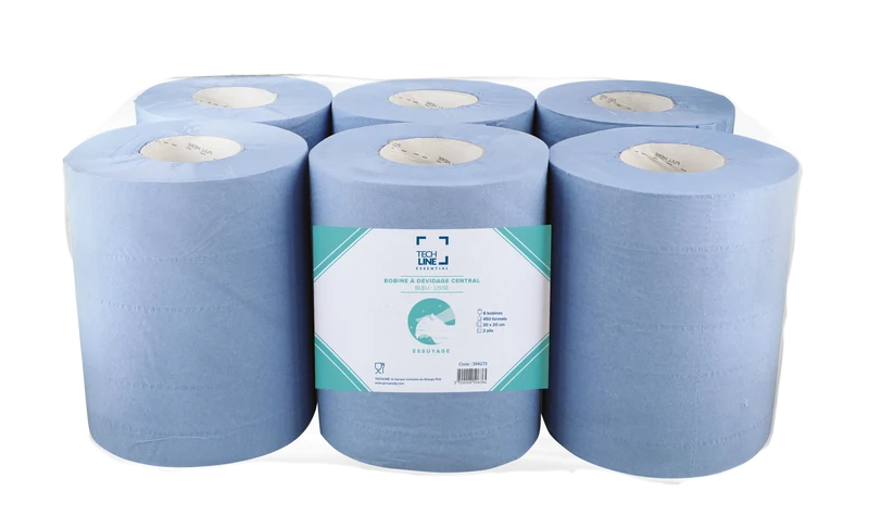 BOBINE DEVIDAGE CENTRAL TECHLINE BLEU 450 FORMATS 2 PLIS 20X30CM ECOLABEL X6
