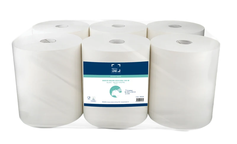 ESSUIE-MAINS ROULEAU TECHLINE BLANC 100M 2 PLIS ECOLABEL X6