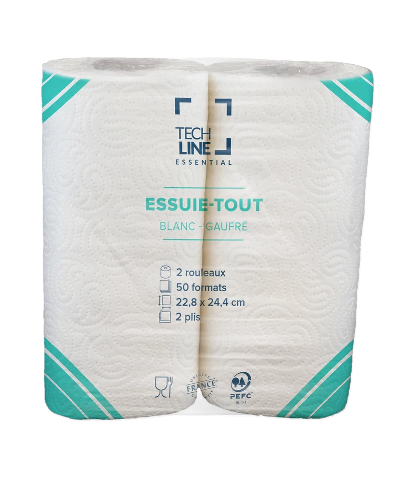 BOBINE DEVIDAGE CLASSIQUE ESSUIE-TOUT TECHLINE BLANC 50 FORMATS 2 PLIS ECOLABEL X24