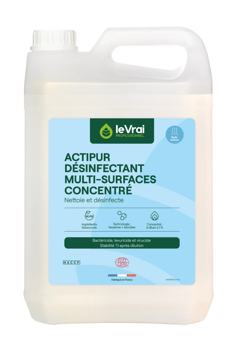 DETERGENT DESINFECTANT MULTI SURFACES CONCENTRE ACTIPUR LE VRAI PROFESSIONNEL ECOCERT 5L