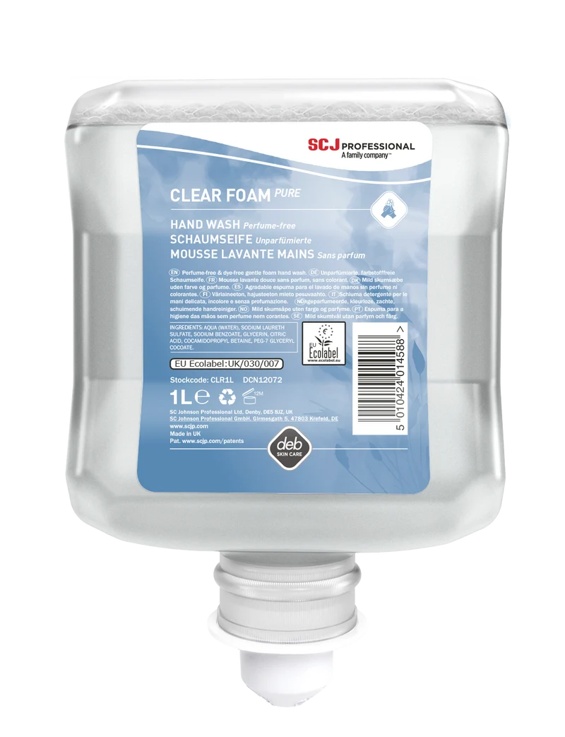 SAVON MOUSSE MAINS CORPS & CHEVEUX CLEAR FOAM PURE CARTOUCHE 1L X6