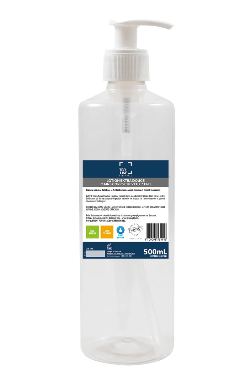 SAVON MAINS CORPS & CHEVEUX TECHLINE FLACON POMPE 500ML X12